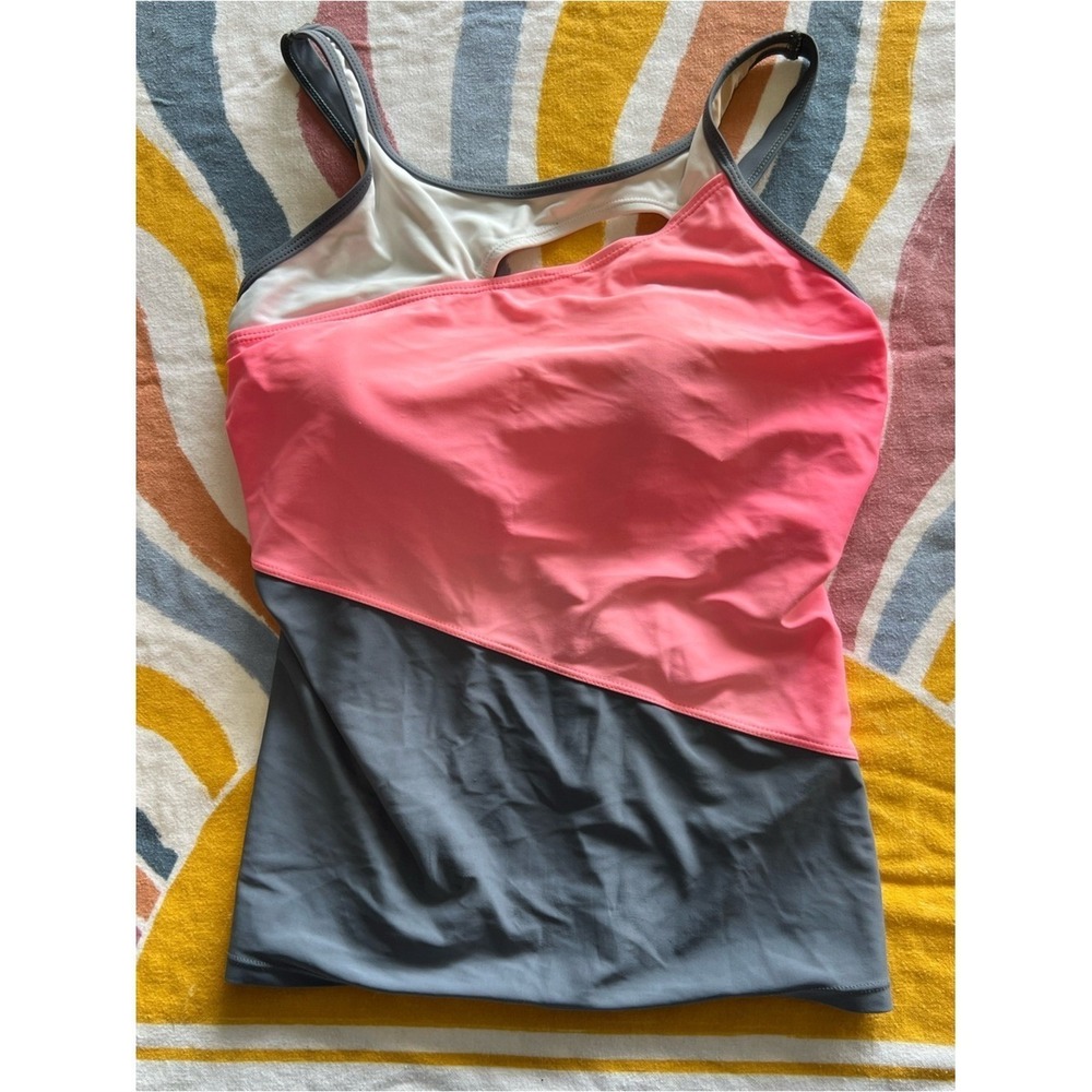 Free Country Pink and Gray Colorblock Tankini Top SA1141S M 8-10